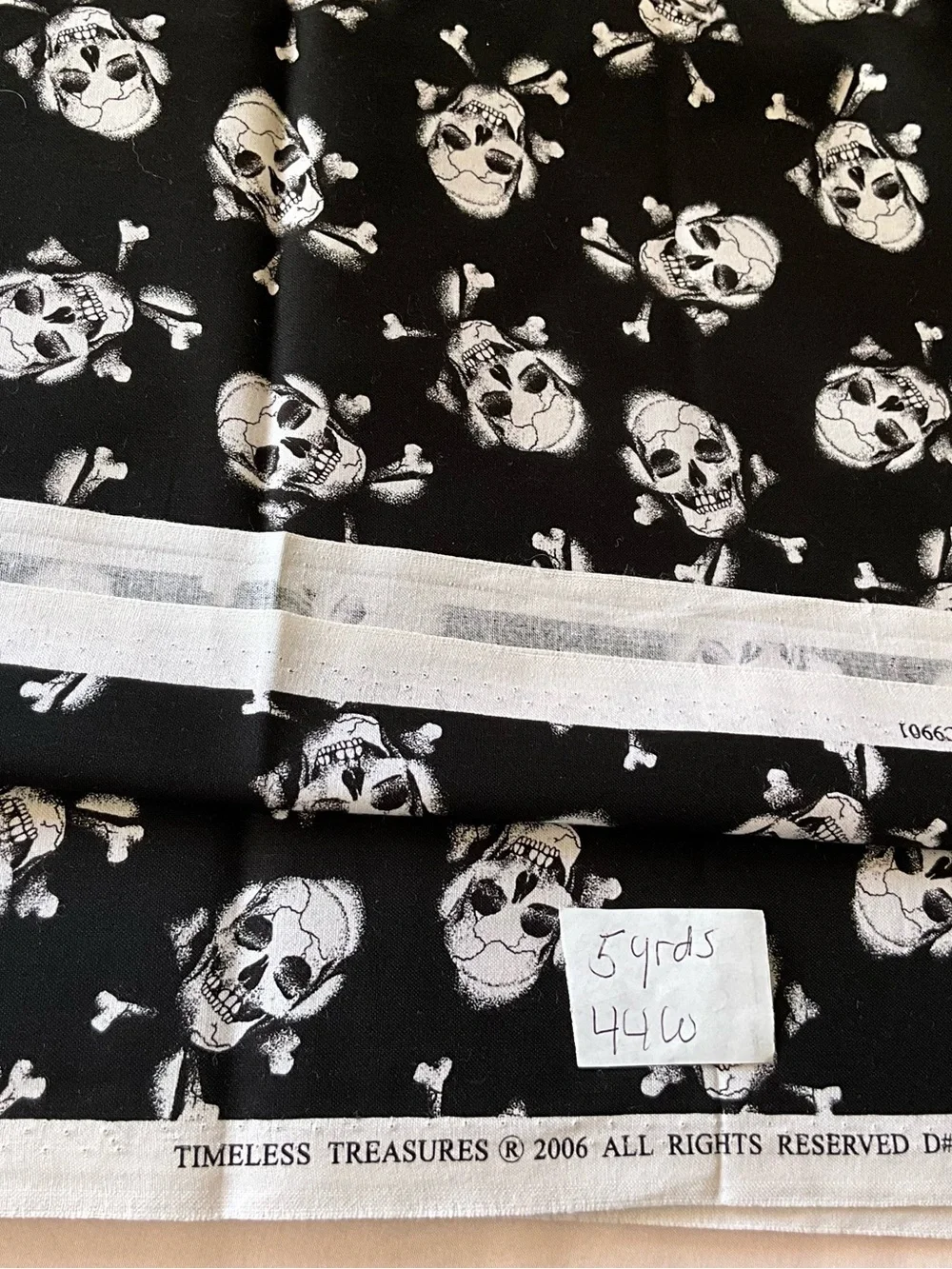 Quilting Sewing Fabric Timeless Treasure VTG 2006 Black White Skull Bones